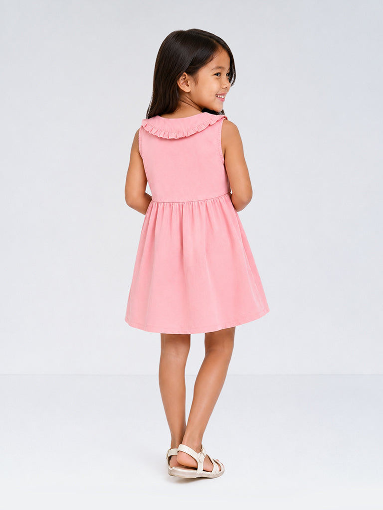 Utsa Kids Girls Pink Floral Embroidered Cotton-Blend A-Line Dress - (2-8 yrs)
