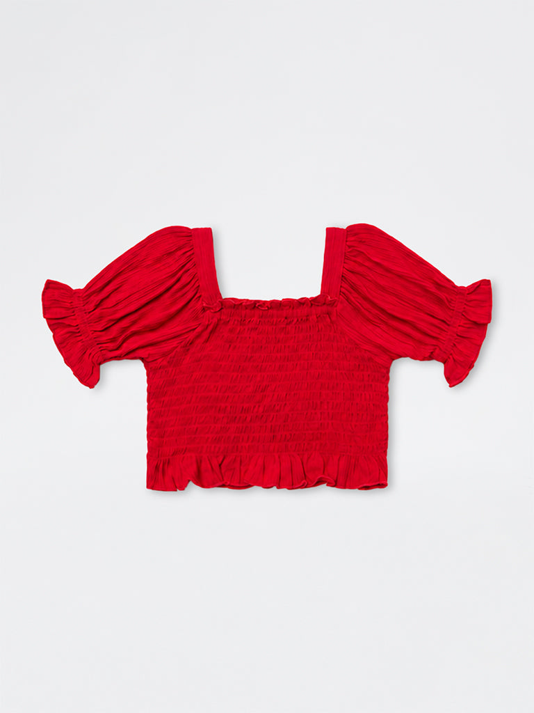 Utsa Kids Girls Red Smocked Top - (2 - 8 yrs)