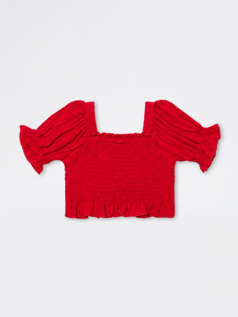 Utsa Kids Girls Red Smocked Top - (2 - 8 yrs)