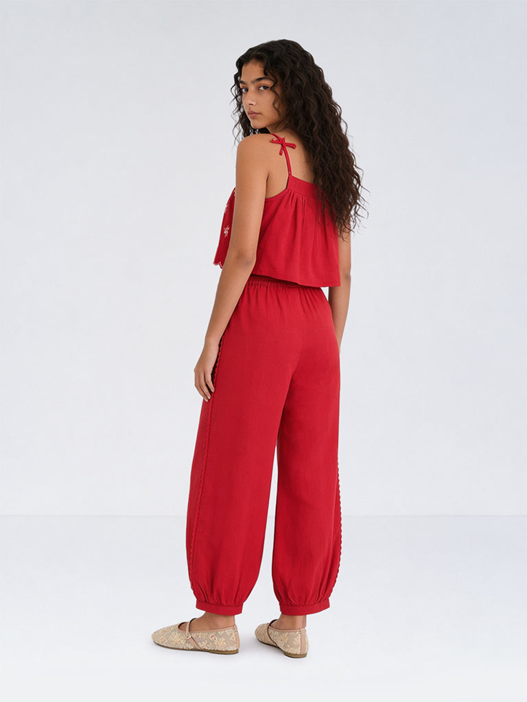 Utsa Kids Girls Red Cotton Ethnic Pants - (8-14 yrs)