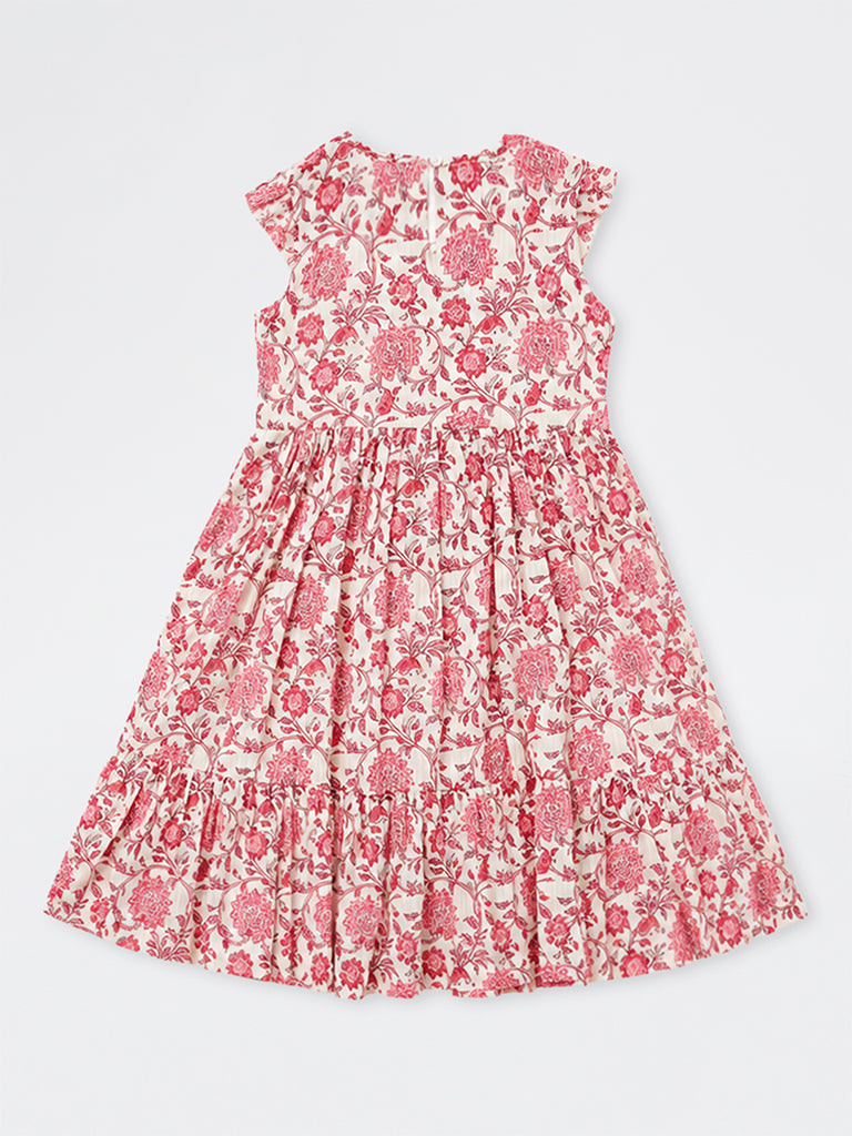 Utsa Kids Girls Pink Floral Printed Cotton A-Line Dress - (8 - 14 yrs)