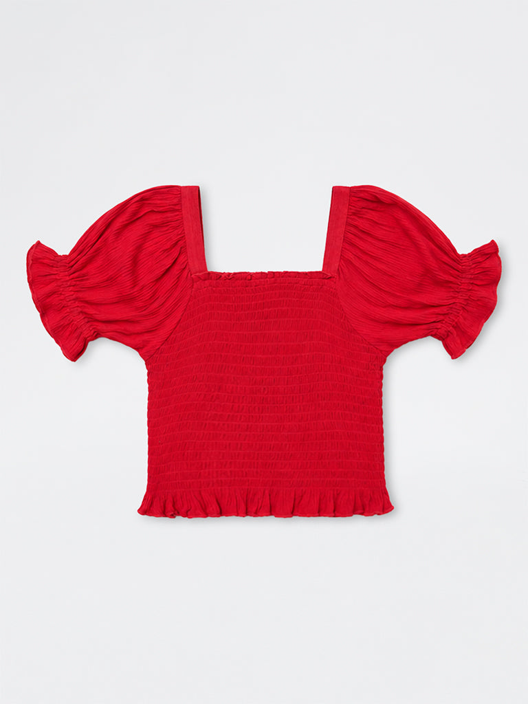 Utsa Kids Girls Red Smocked Top - (8 - 14 yrs)
