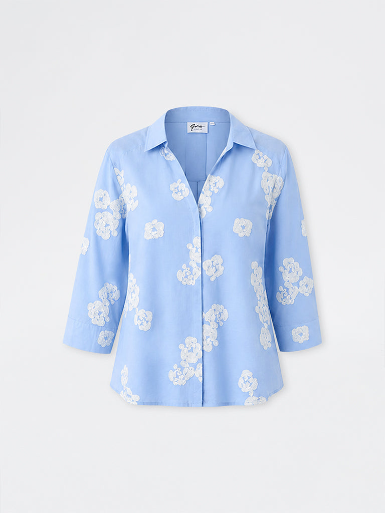 Gia Light Blue Floral Embroidered Shirt