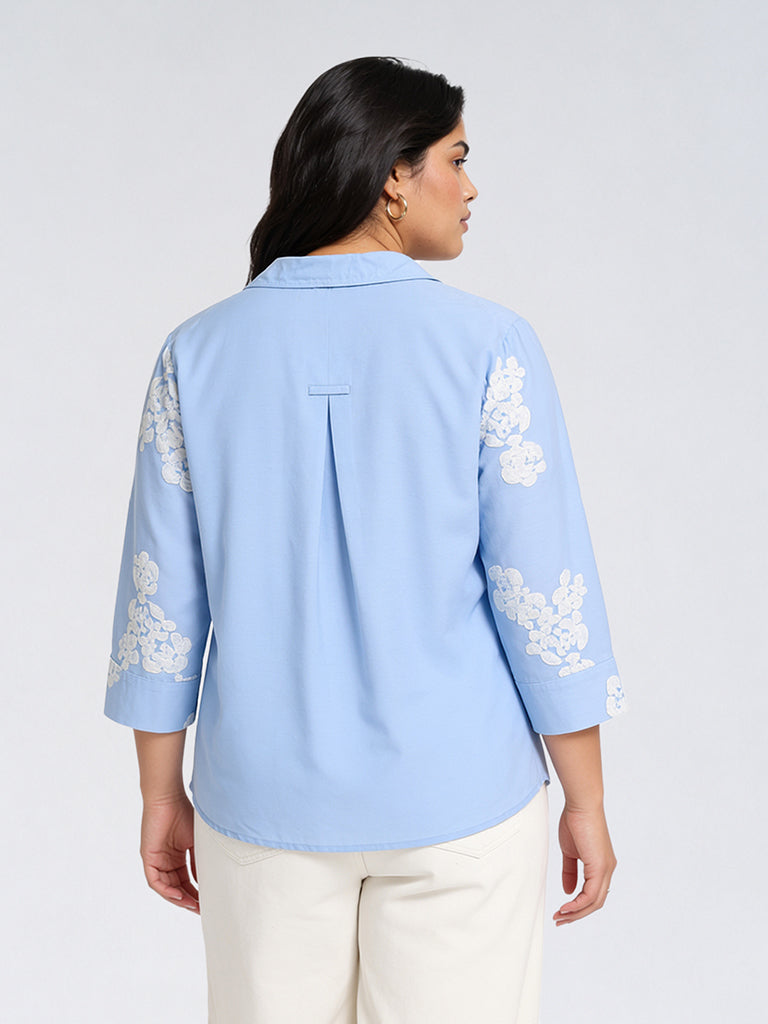 Gia Light Blue Floral Embroidered Shirt
