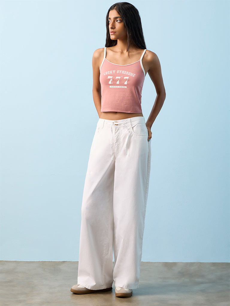 Nuon Dusty Pink Printed Cotton-Blend Top
