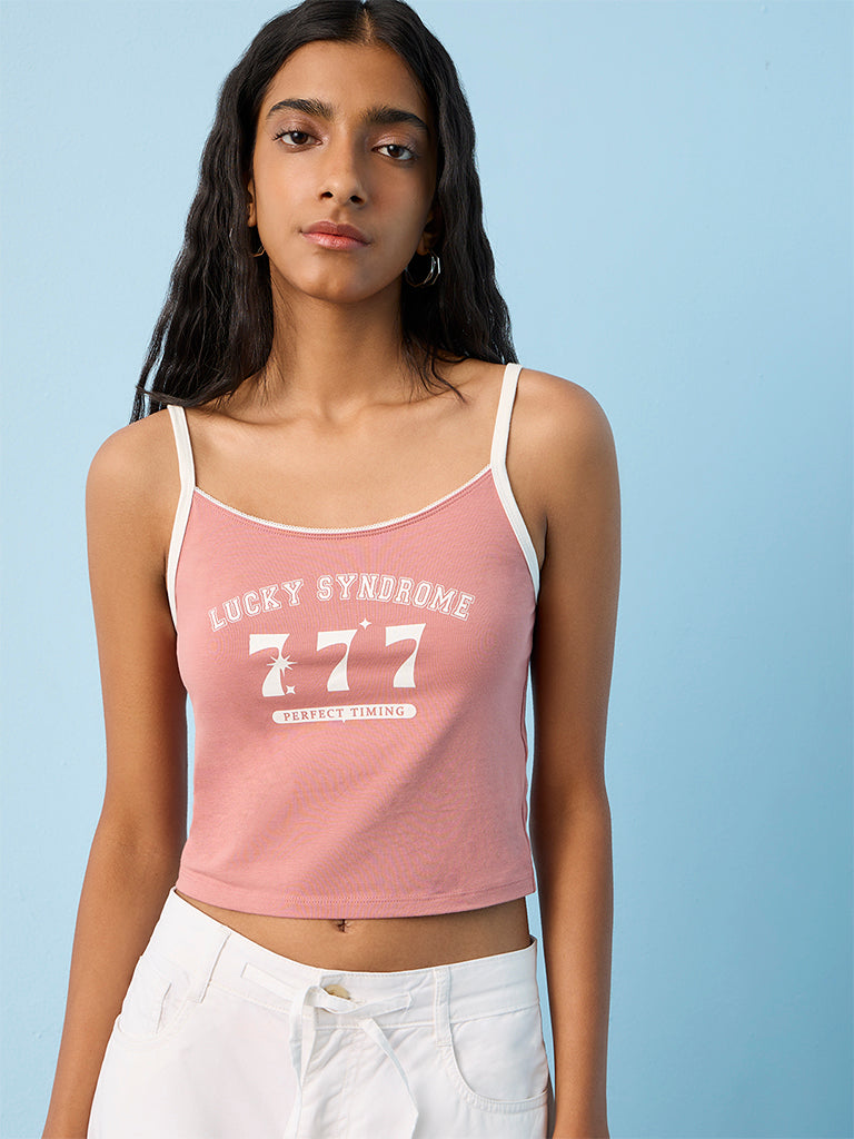 Nuon Dusty Pink Printed Cotton-Blend Top