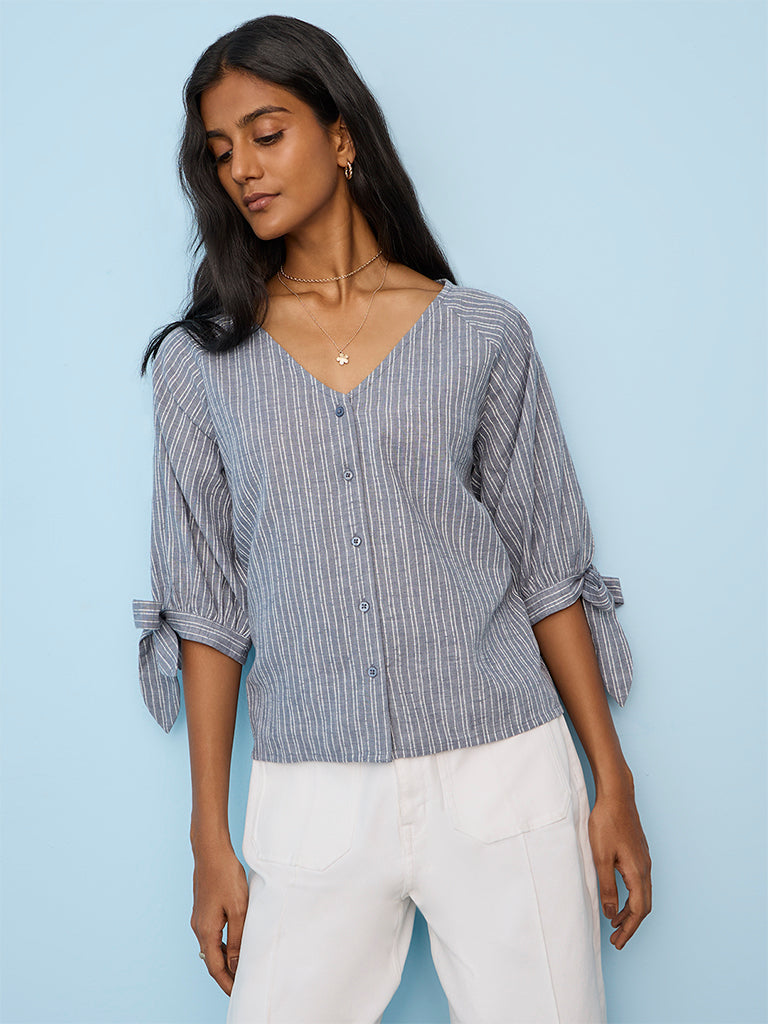 LOV Light Blue Striped Blouse