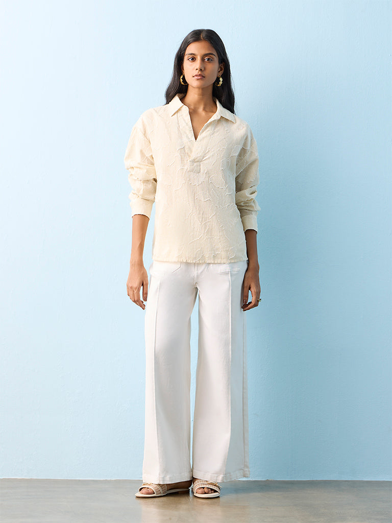 LOV Light Beige Floral Embroidered Blouse