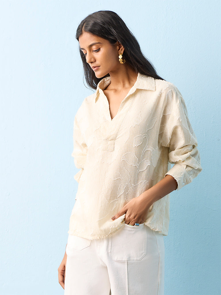 LOV Light Beige Floral Embroidered Blouse