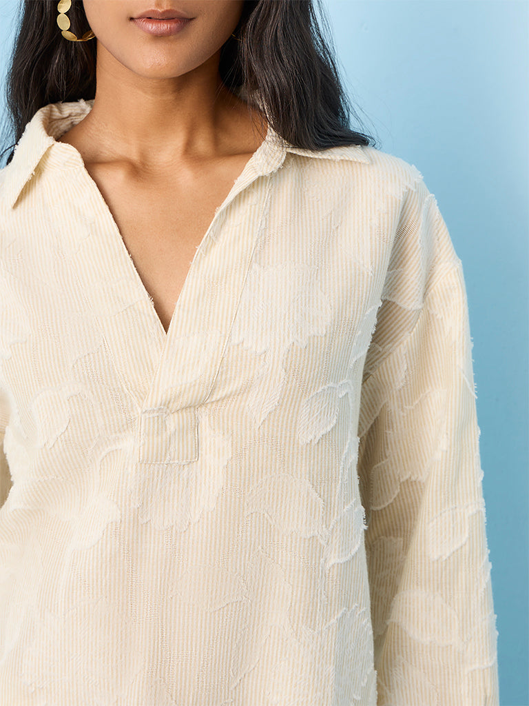 LOV Light Beige Floral Embroidered Blouse