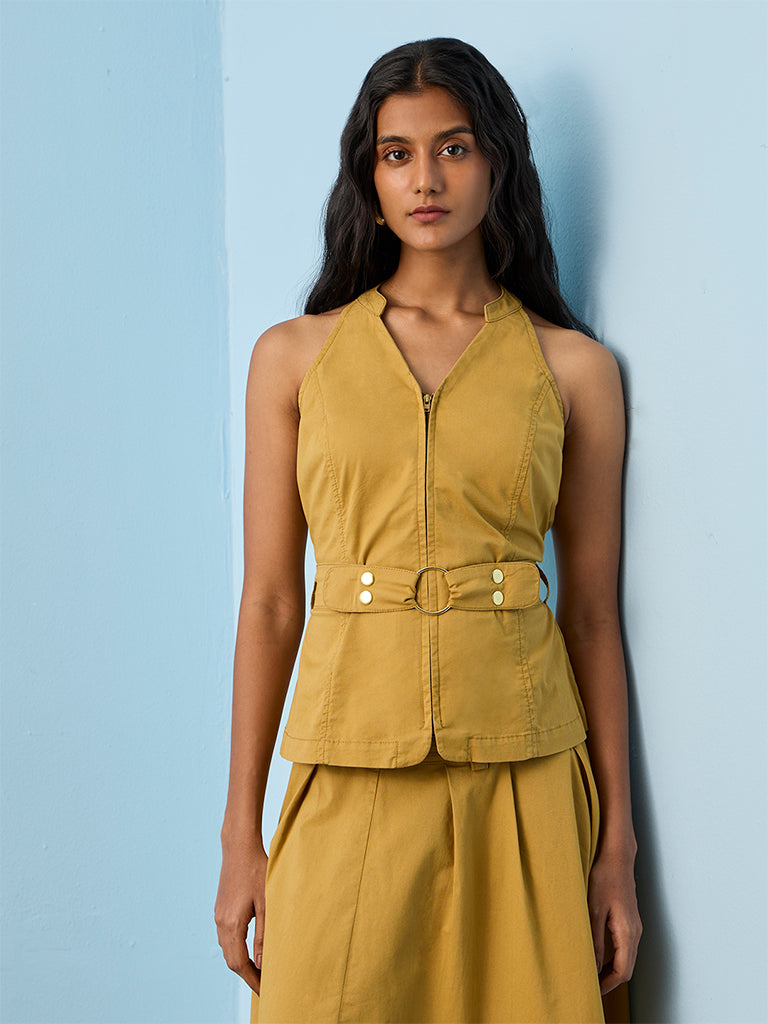 LOV Khaki Cotton-Blend Waistcoat with Belt