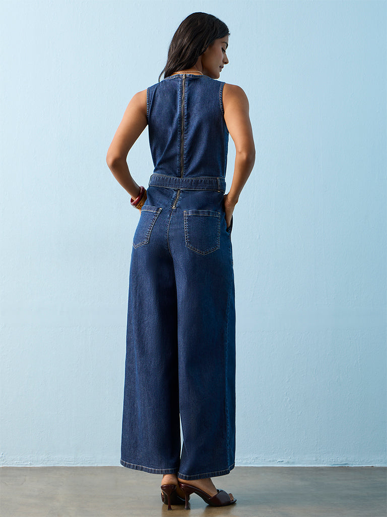 LOV Dark Blue Denim Jumpsuit with Belt