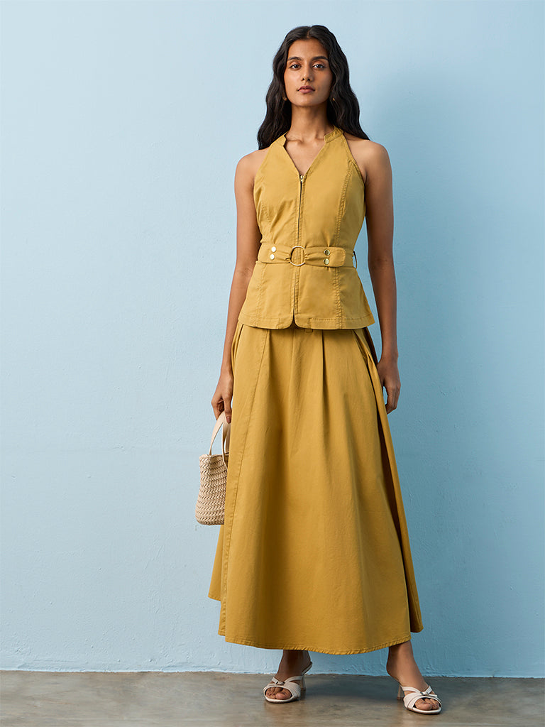 LOV Khaki High-Rise Cotton-Blend Skirt