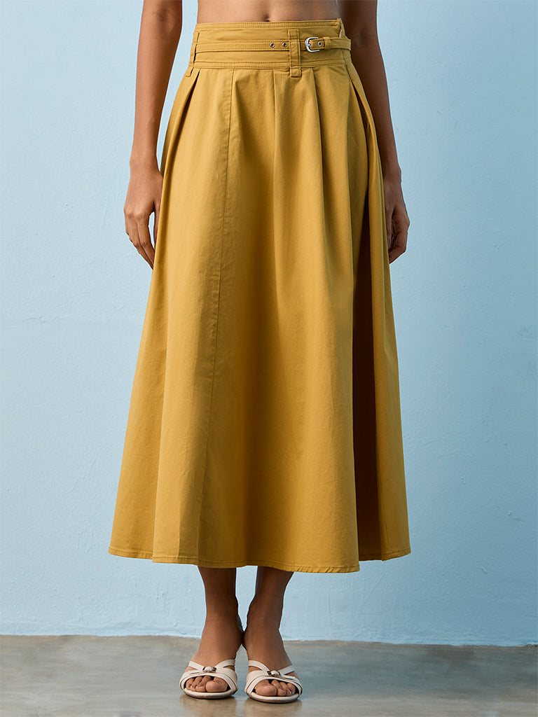 LOV Khaki High-Rise Cotton-Blend Skirt