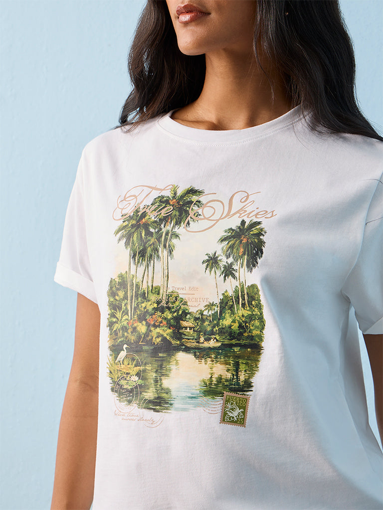 LOV White Nature-Inspired Cotton T-Shirt