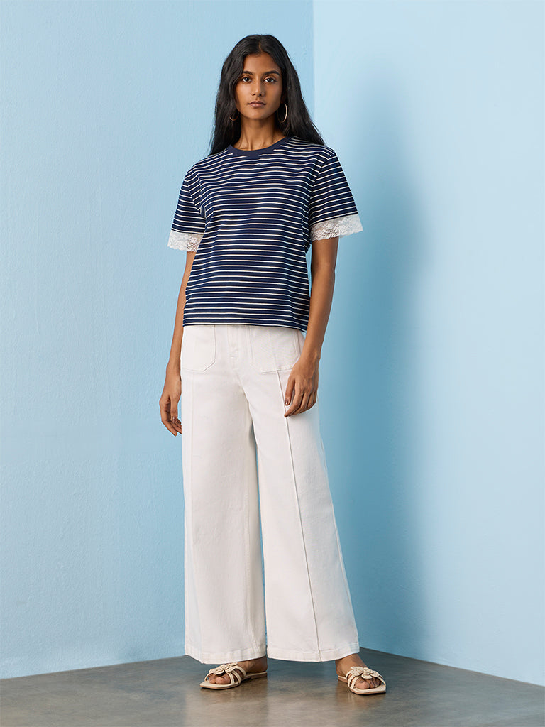 LOV Navy Striped Cotton-Blend T-Shirt