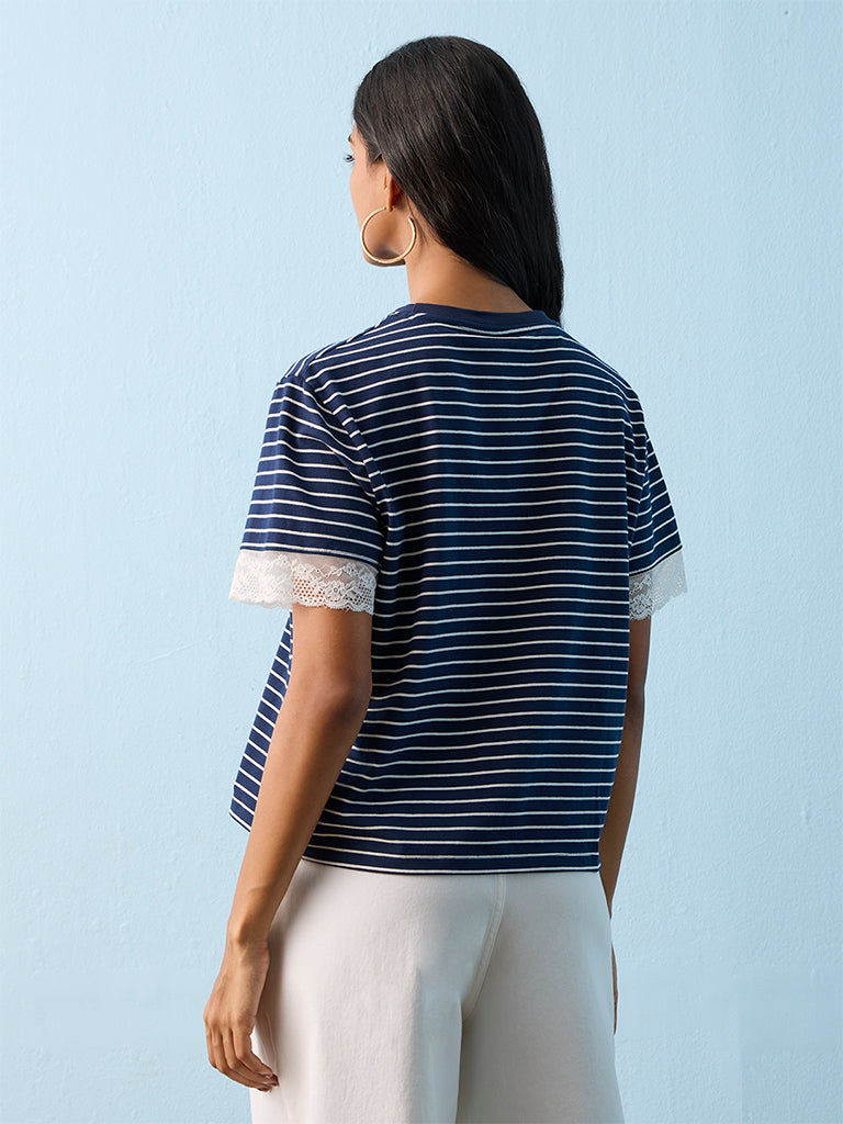 LOV Navy Striped Cotton-Blend T-Shirt