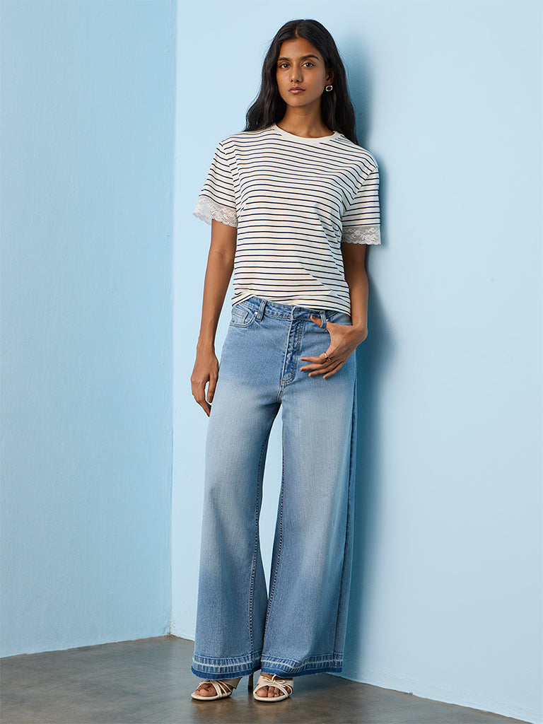 LOV White Striped Cotton-Blend T-Shirt