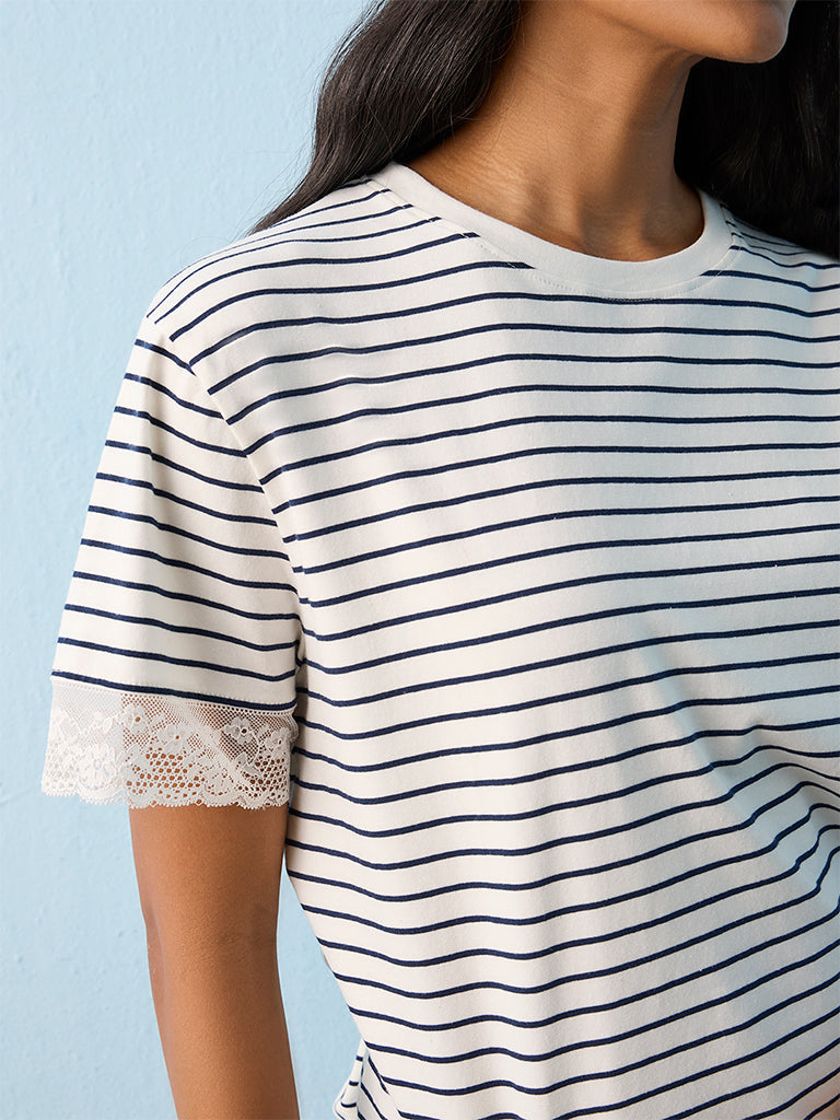 LOV White Striped Cotton-Blend T-Shirt