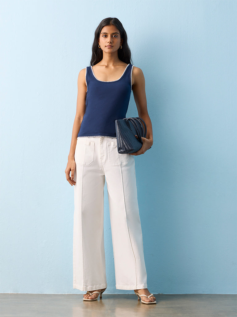 LOV Navy Cotton-Blend Tank Top