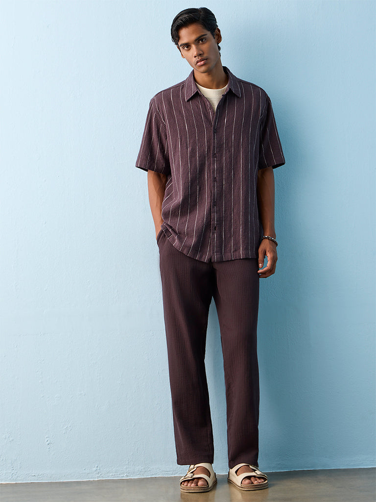 ETA Purple Striped Relaxed-Fit Cotton Shirt