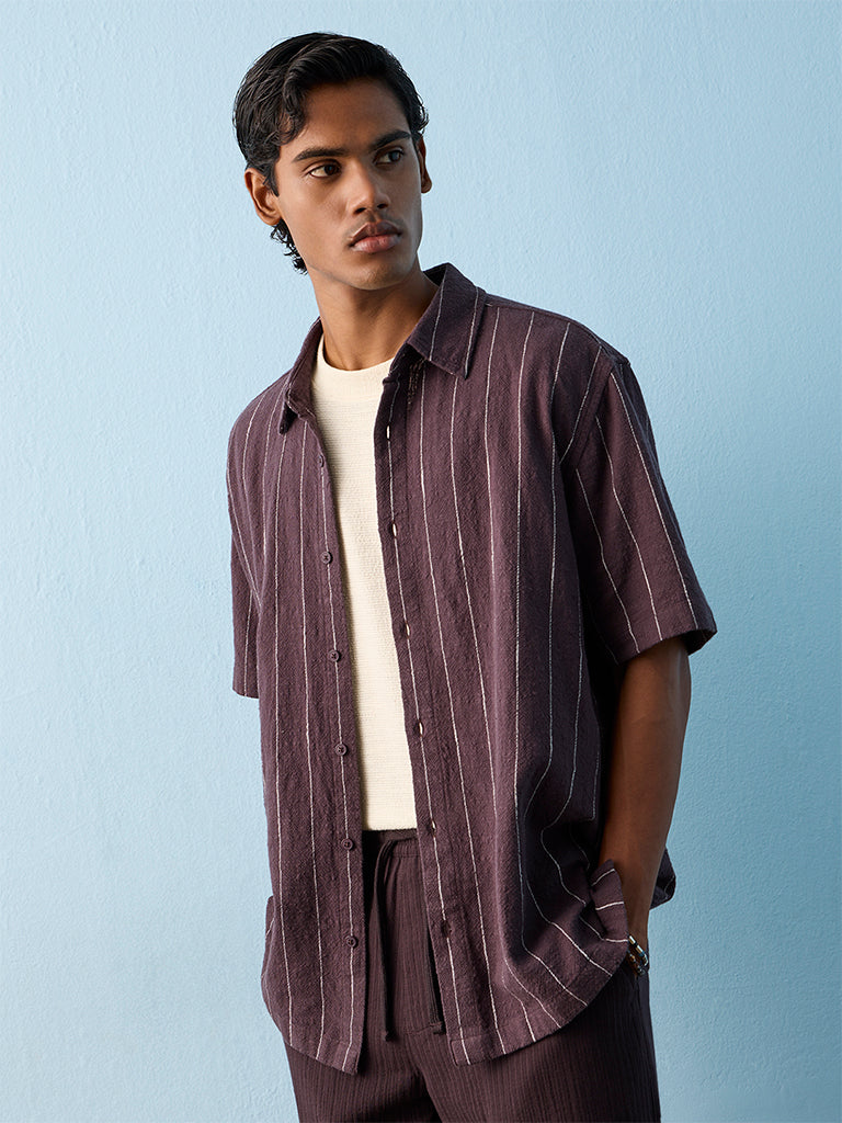 ETA Purple Striped Relaxed-Fit Cotton Shirt