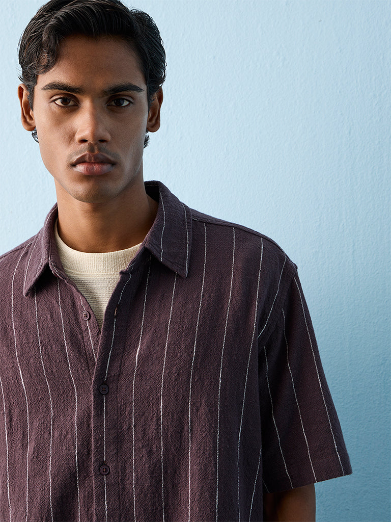 ETA Purple Striped Relaxed-Fit Cotton Shirt