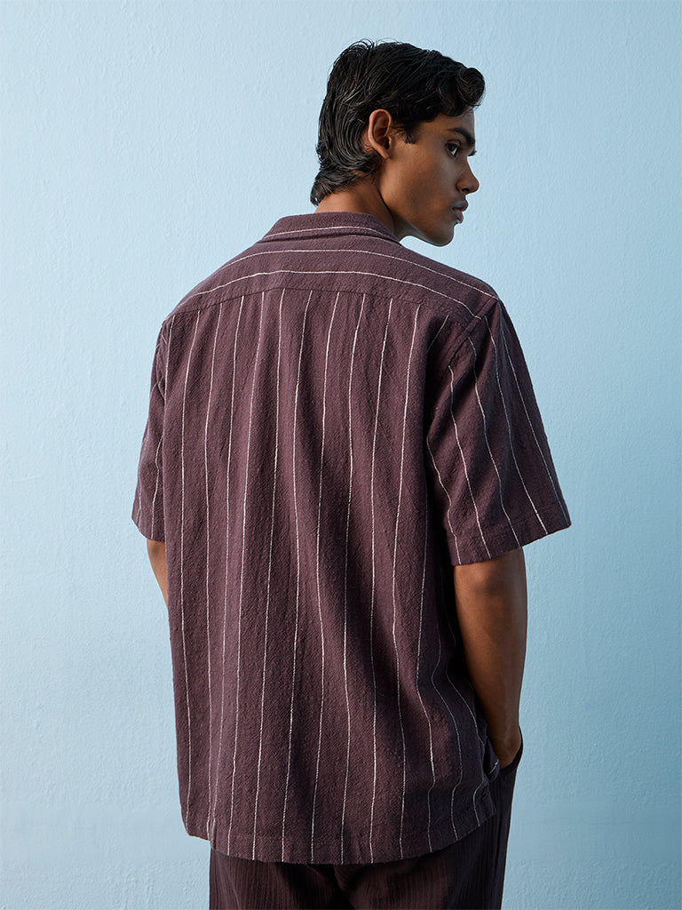 ETA Purple Striped Relaxed-Fit Cotton Shirt