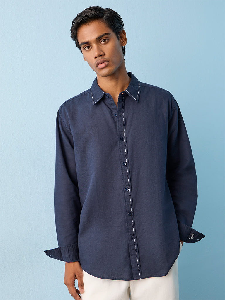 ETA Indigo Relaxed-Fit Cotton-Blend Shirt