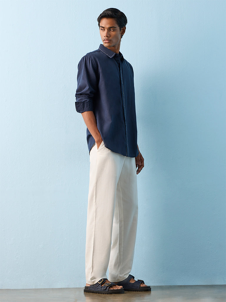 ETA Indigo Relaxed-Fit Cotton-Blend Shirt