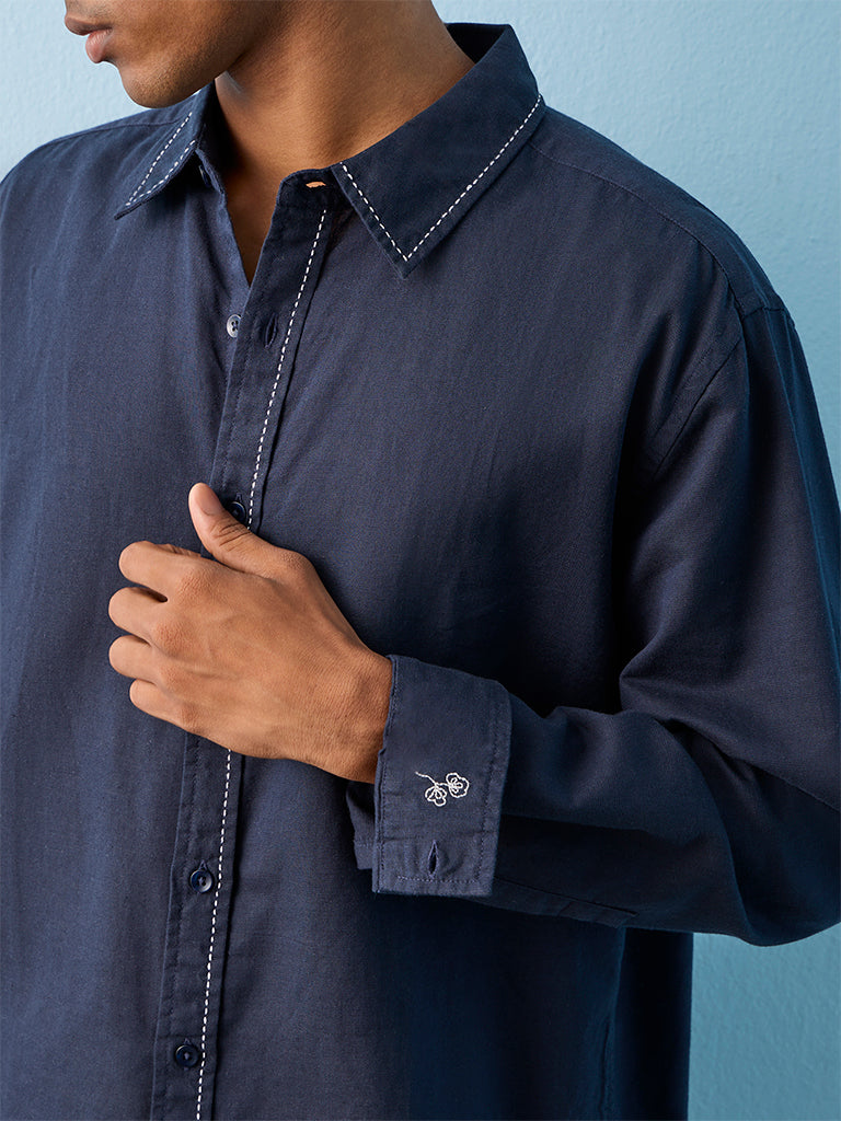 ETA Indigo Relaxed-Fit Cotton-Blend Shirt