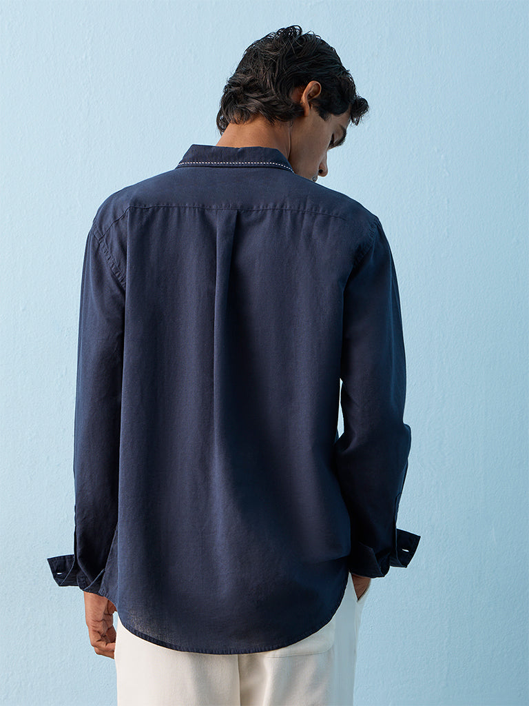 ETA Indigo Relaxed-Fit Cotton-Blend Shirt