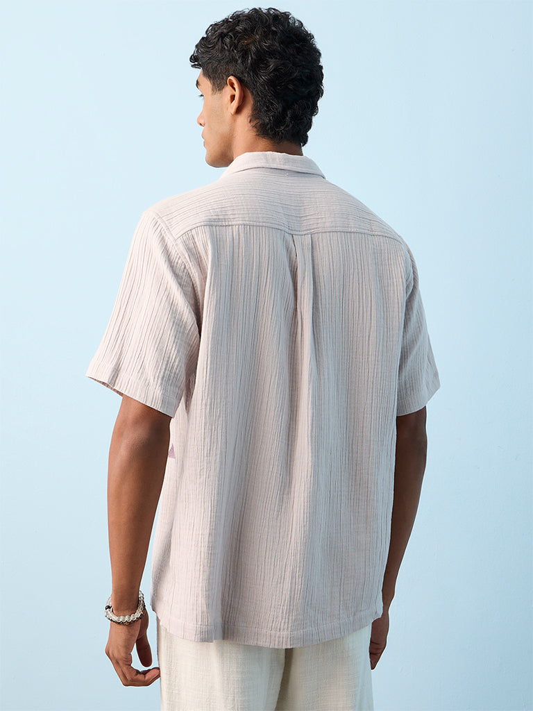 ETA Light Purple Geometric Embroidered Relaxed-Fit Cotton Shirt