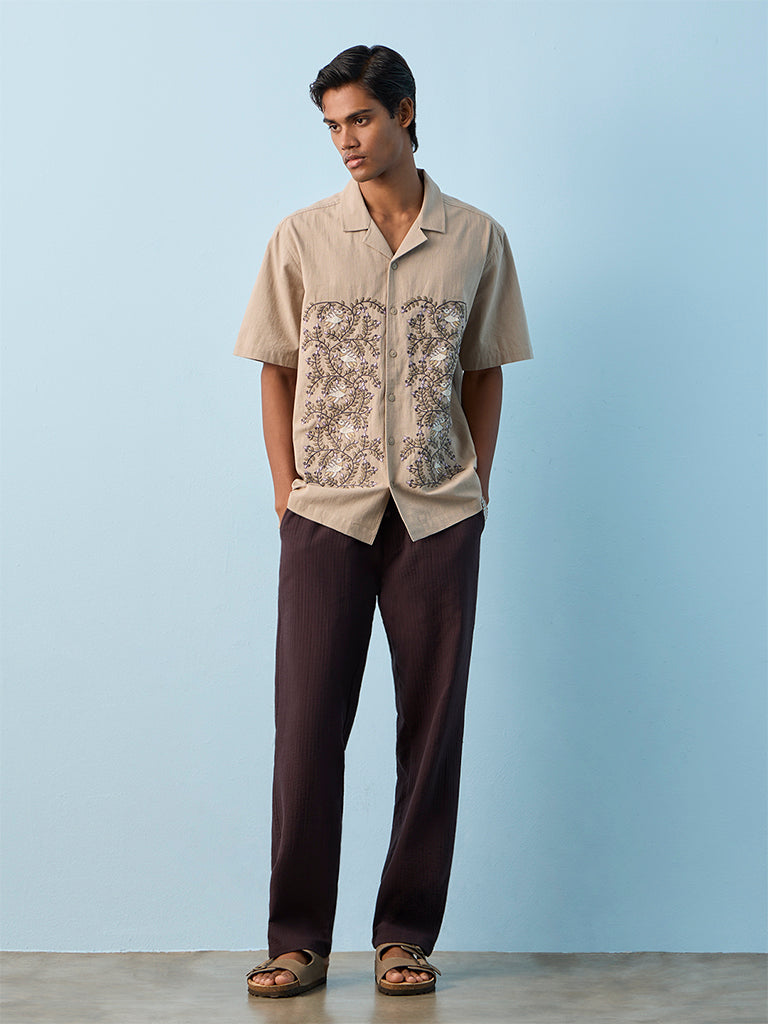 ETA Light Sage Embroidered Relaxed-Fit Cotton-Blend Shirt
