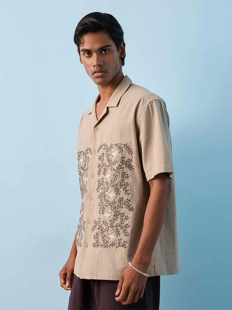 ETA Light Sage Embroidered Relaxed-Fit Cotton-Blend Shirt