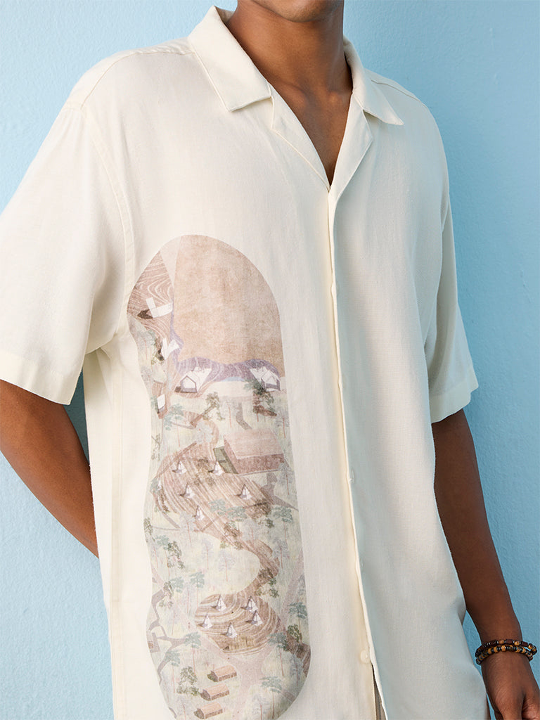 ETA Off White Scenic-Printed Relaxed-Fit Shirt