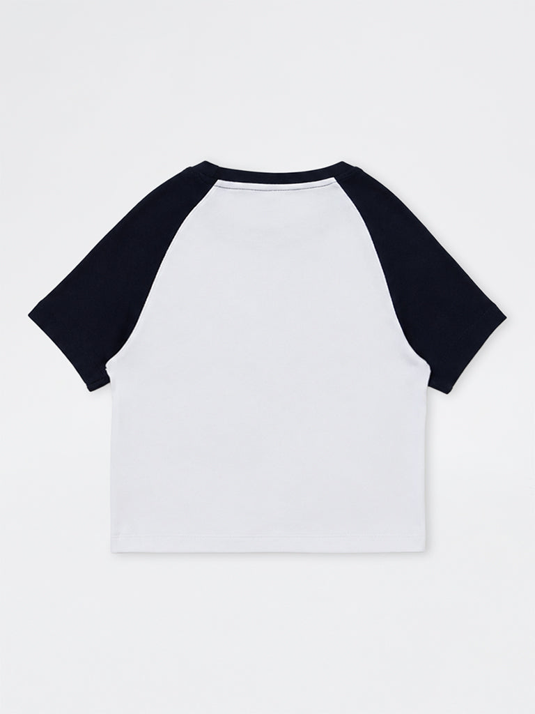 Girls White Printed Cotton-Blend T-Shirt