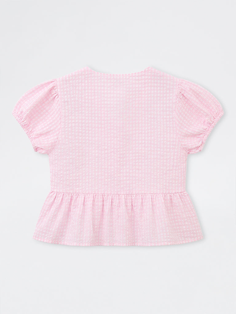 Girls Pink Gingham Checkered Cotton Top
