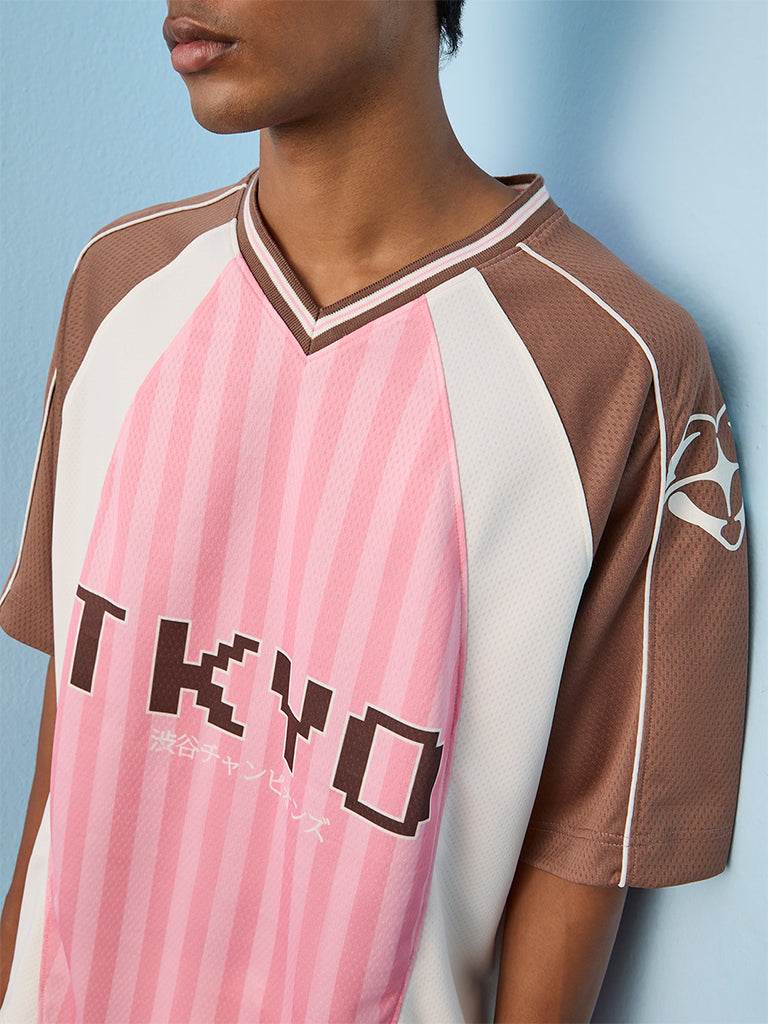 Nuon Pink Text-Printed Oversized Cotton-Blend T-Shirt