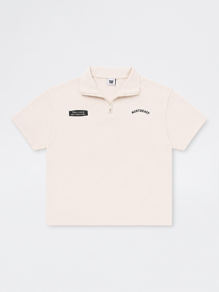 Boys Off-White Printed Cotton-Blend Polo T-Shirt