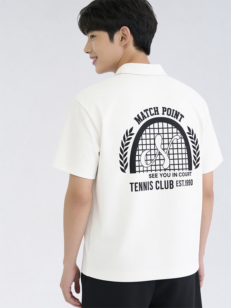 Boys Off-White Printed Cotton-Blend Polo T-Shirt