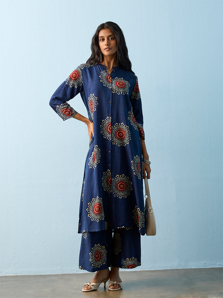 Utsa Indigo Printed A-Line Kurta