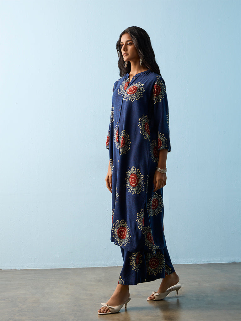 Utsa Indigo Printed A-Line Kurta