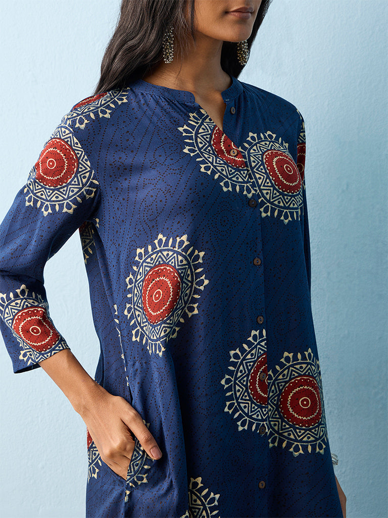 Utsa Indigo Printed A-Line Kurta