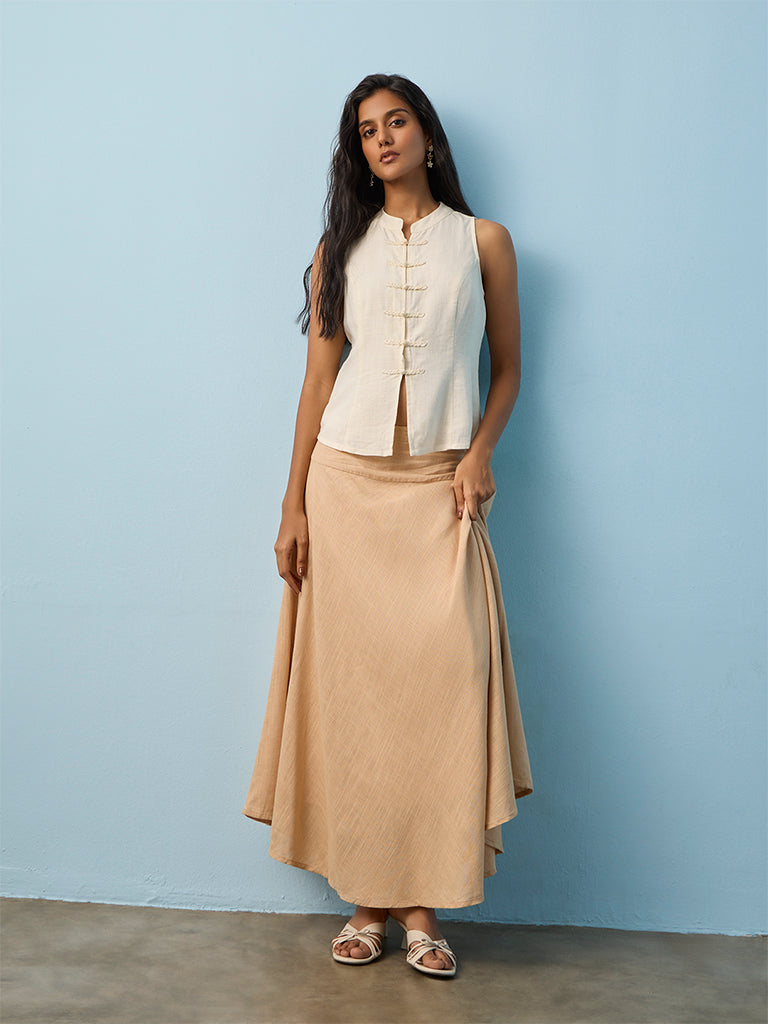 LOV Beige Solid High-Rise Skirt