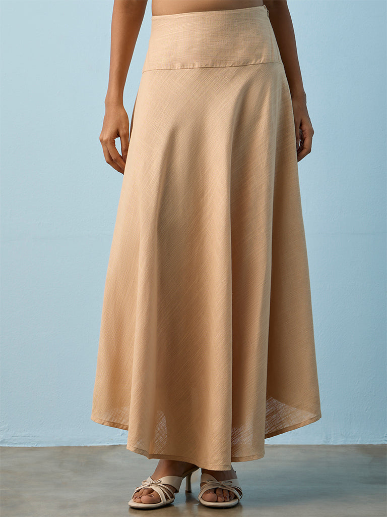 LOV Beige Solid High-Rise Skirt