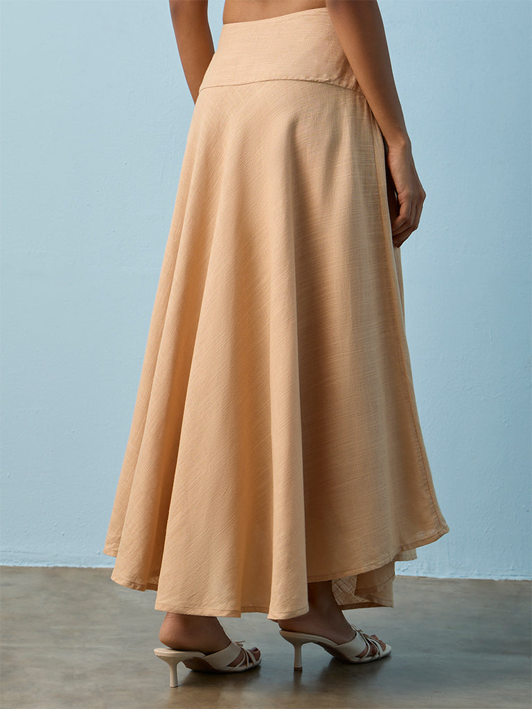 LOV Beige Solid High-Rise Skirt