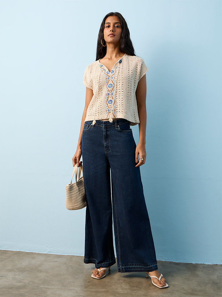 LOV Dark Blue Flared High-Rise Jeans