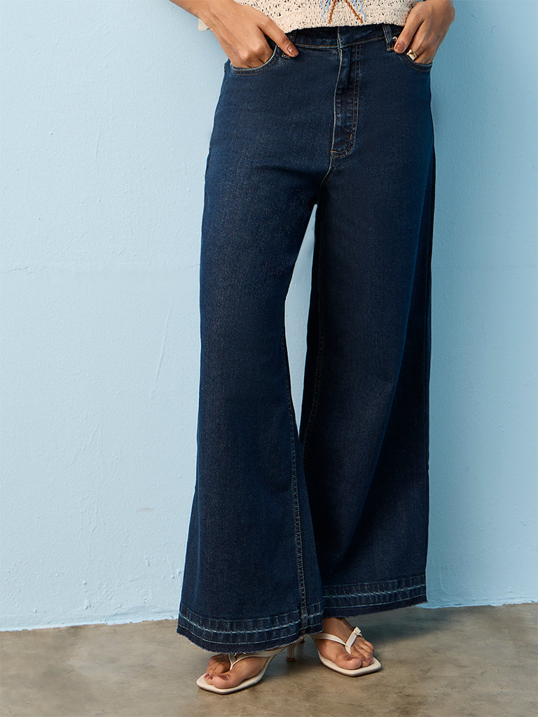 LOV Dark Blue Flared High-Rise Jeans
