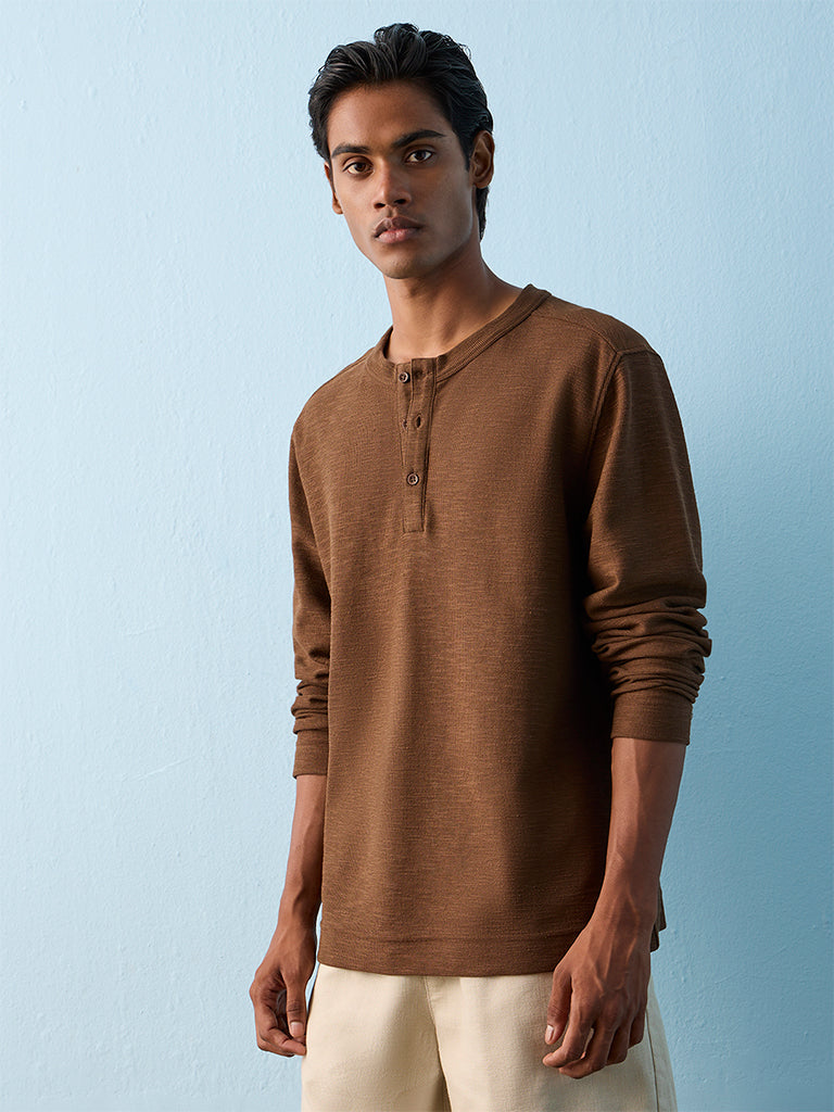 ETA Dark Brown Relaxed-Fit Cotton-Blend T-Shirt